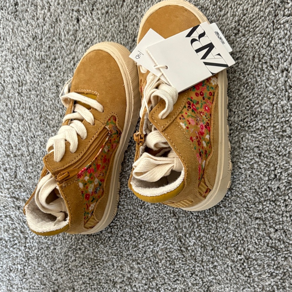 Zara Kids Brown Floral High-Top Sneakers